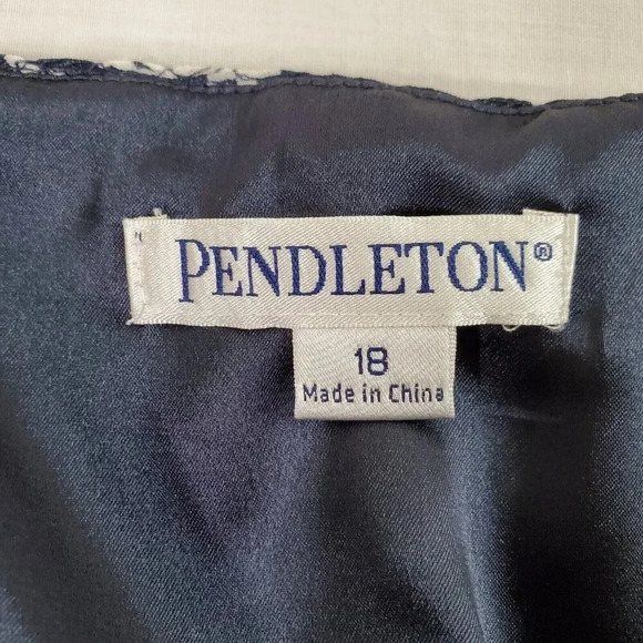 Pendleton Skirt Women 18 Blue Floral Lined A-Line Flowy Crinkle Silk Overlay - Picture 7 of 16